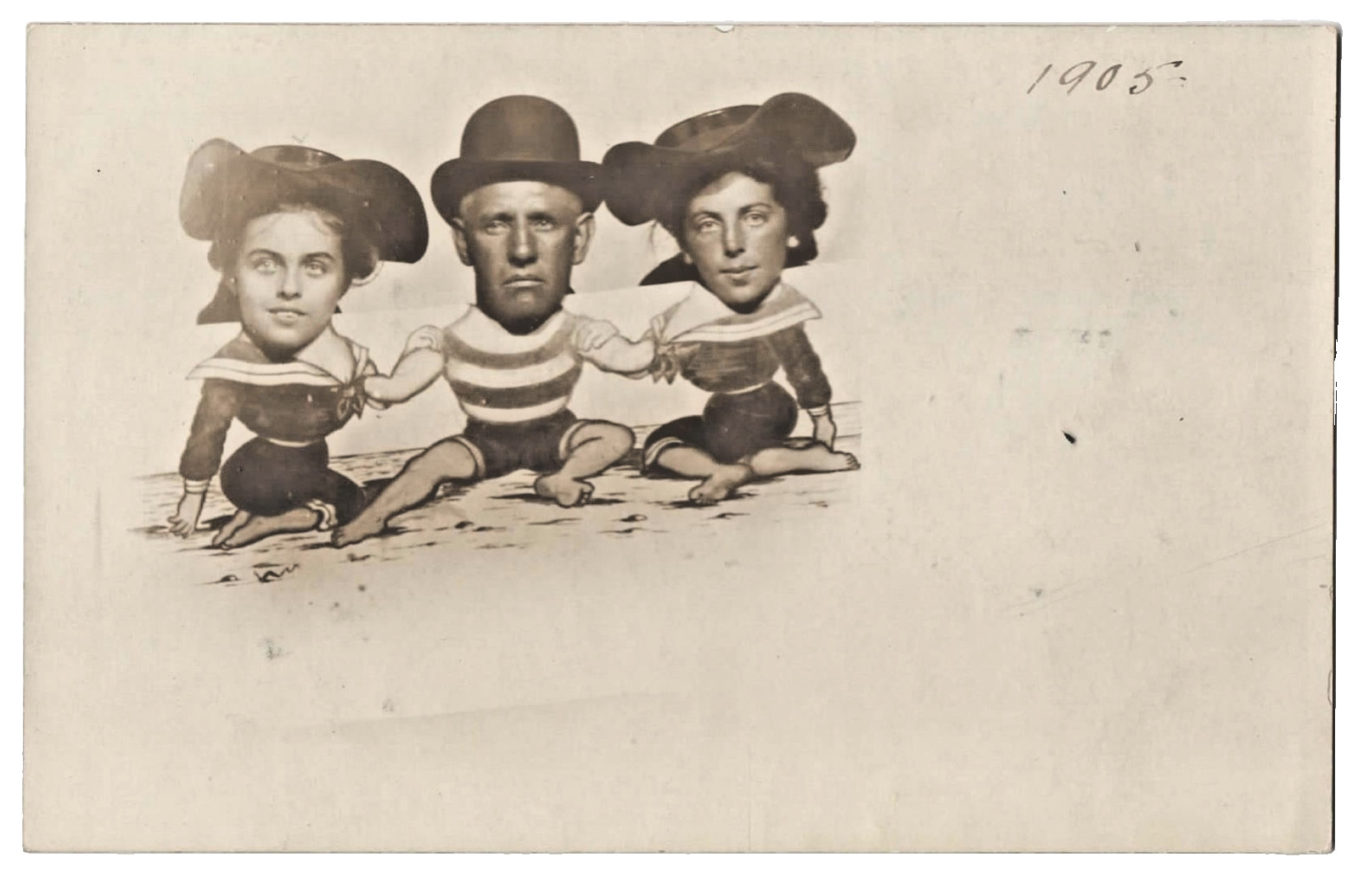 1905~STUDIO PROP REAL PHOTO PC~NOVELTY~EDWARDIAN BEACH BATHING BEAUTIES & MAN