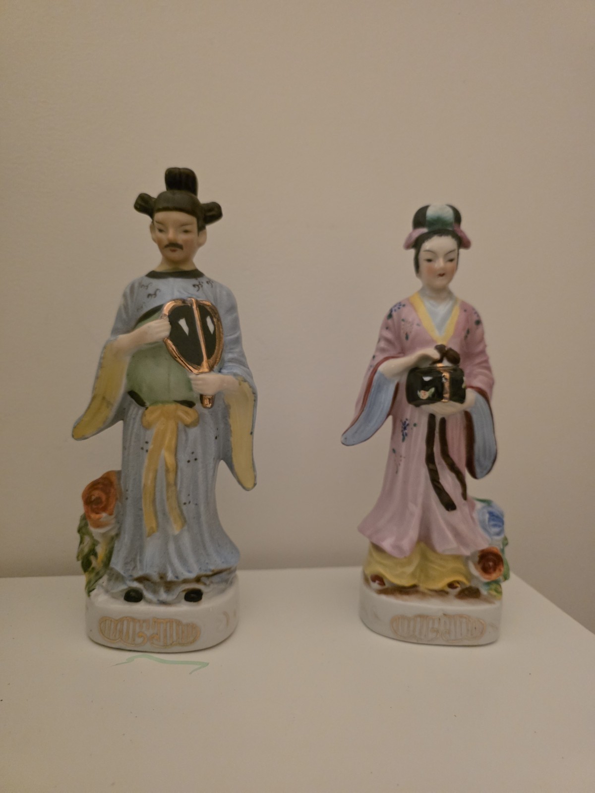 VTG Set of 2  Asian Figurines Made In Japan, Hand Painted, 9” Tall