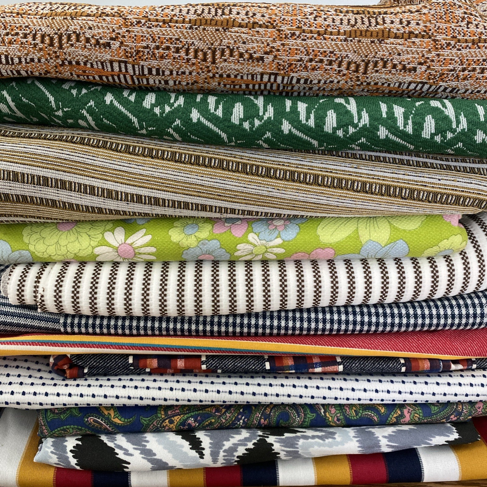 VTG MCM Fabric Remnant Lot Retro Floral Geometric Scraps Sewing Craft 9 Lbs.
