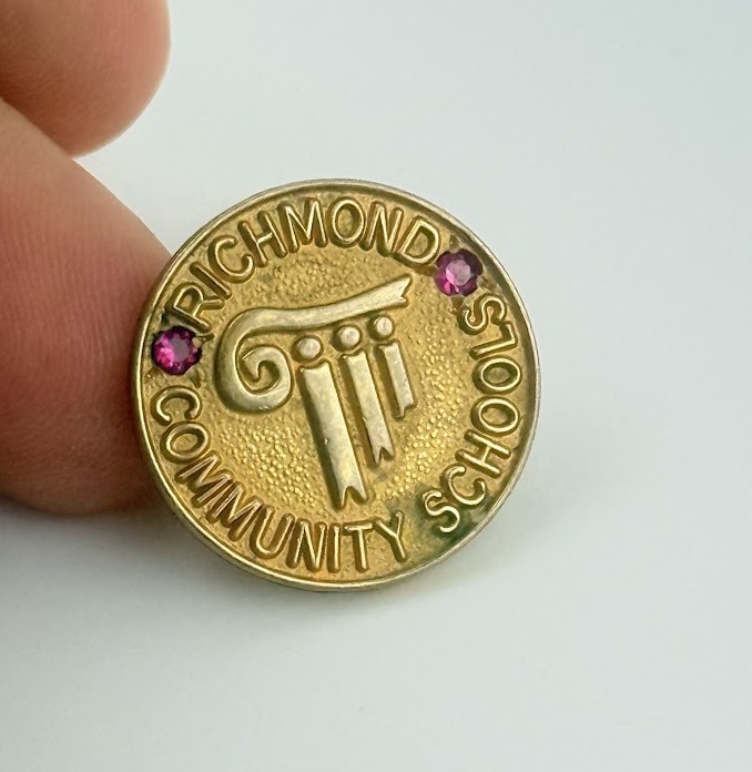Richmond Virginia Community School Pin SGF Silver Gold Filled Pink Gemstone
