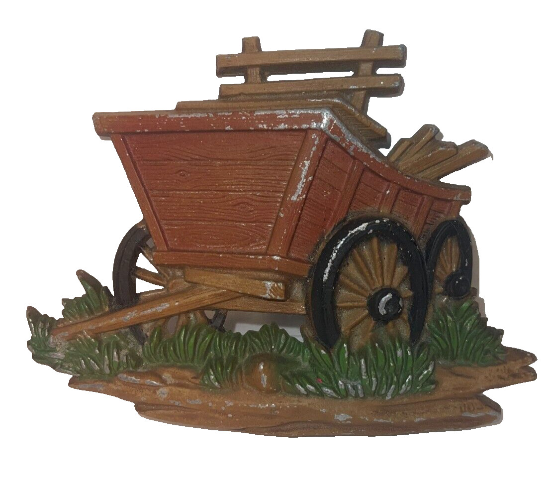 Vintage HODA 1976 Sexton Wooden Wagon Painted Cast Metal 3D Wall Art Vintage HODA 1976 Sexton Wooden Wagon Painted Cast Metal 3D Wall Art