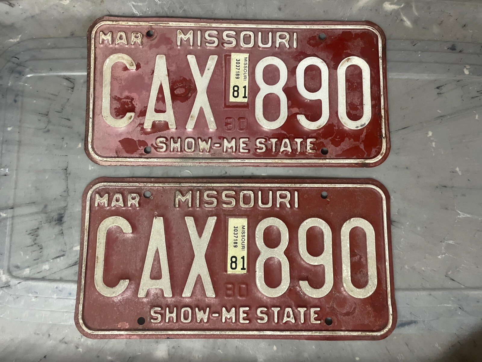 MISSOURI LICENSE PLATE PAIR 1981 81 MARCH CAX 890