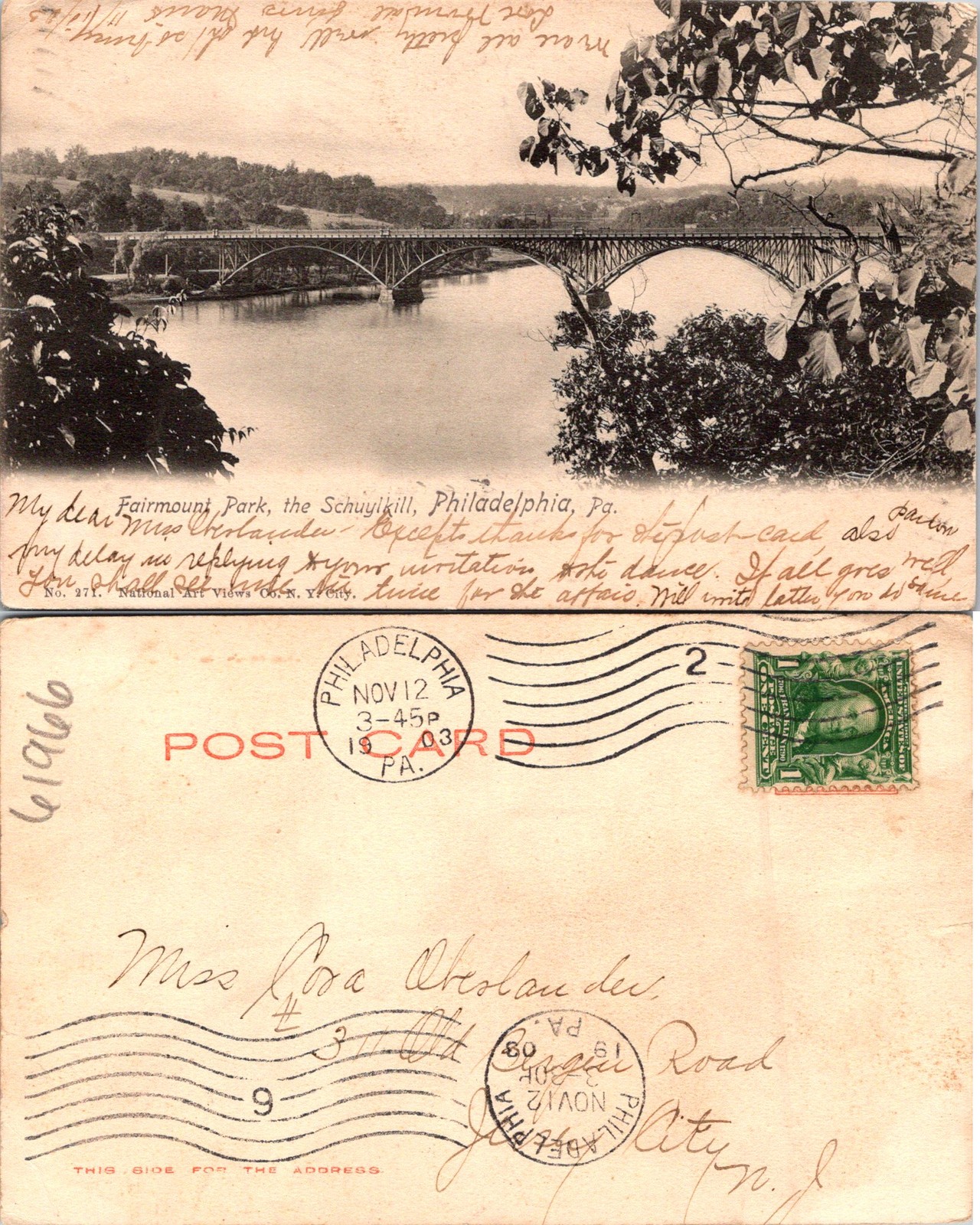 Philadelphia PA Fairmount Park Schuylkill Postcard 61966