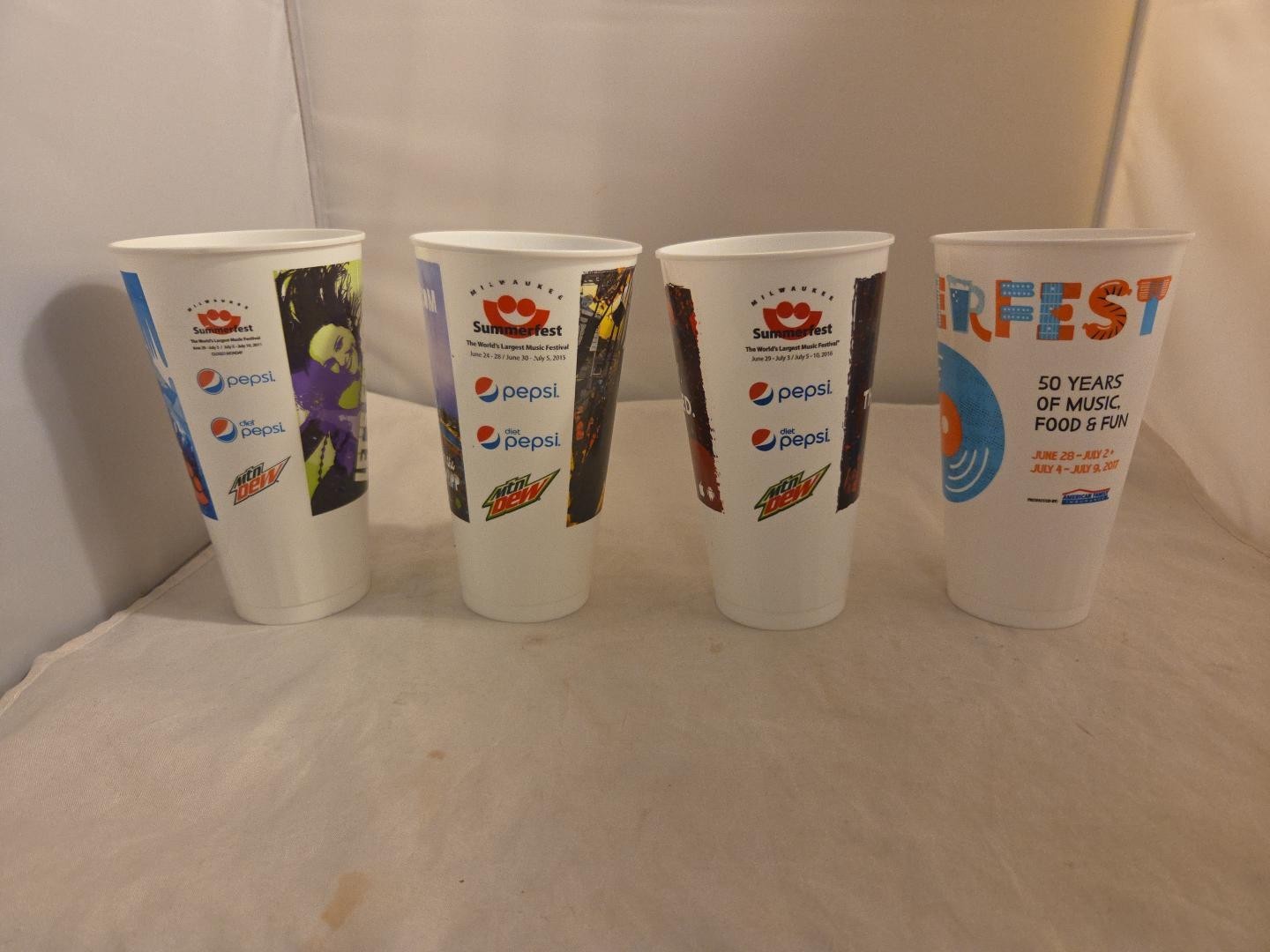 Milwaukee Summerfest Cups Lot 2011 2015 2016 2017 Pepsi 50th Anniversary
