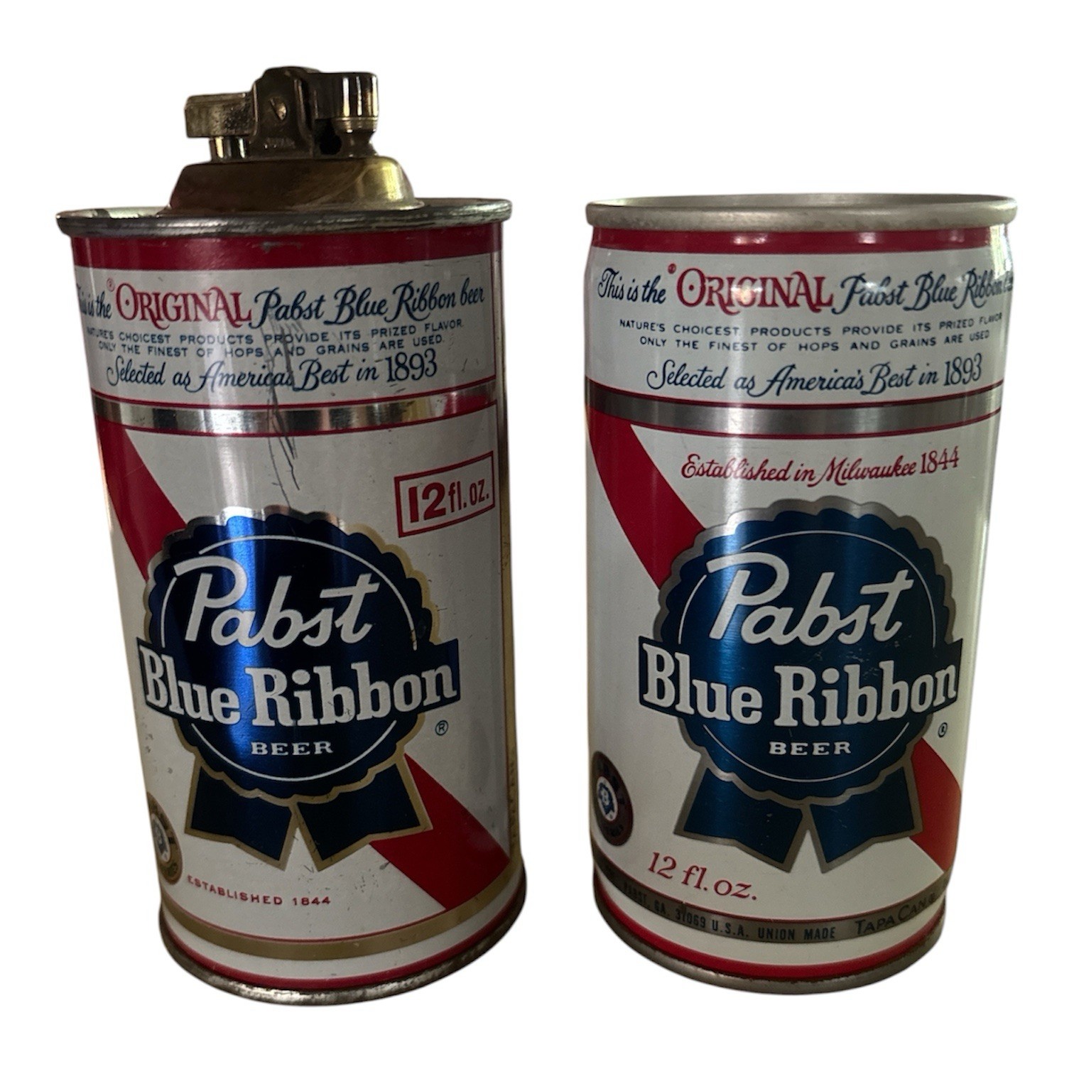 Vintage Pabst Blue Ribbon Beer Can Table Lighter & Pull Top Can