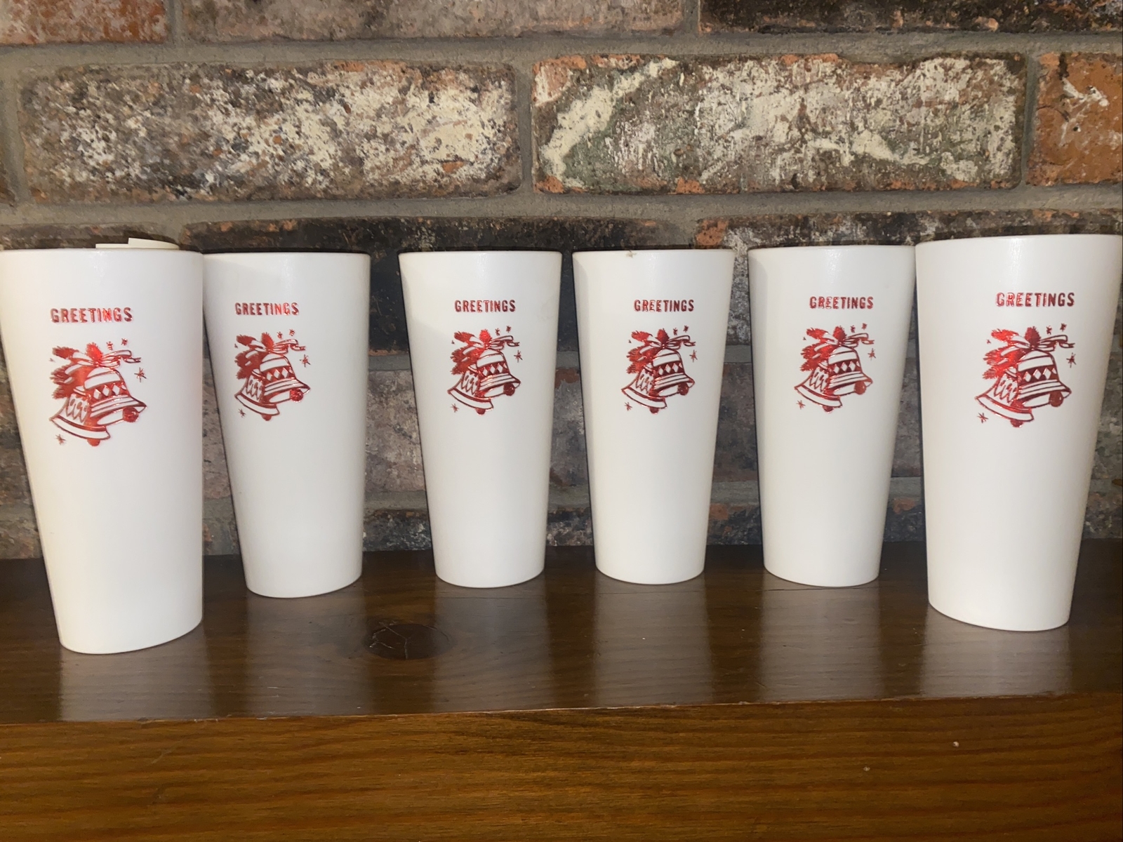 Nasco Greetings Vtg 6” Plastic Tumblers Cups Set Of 6 -Christmas Retro Holiday