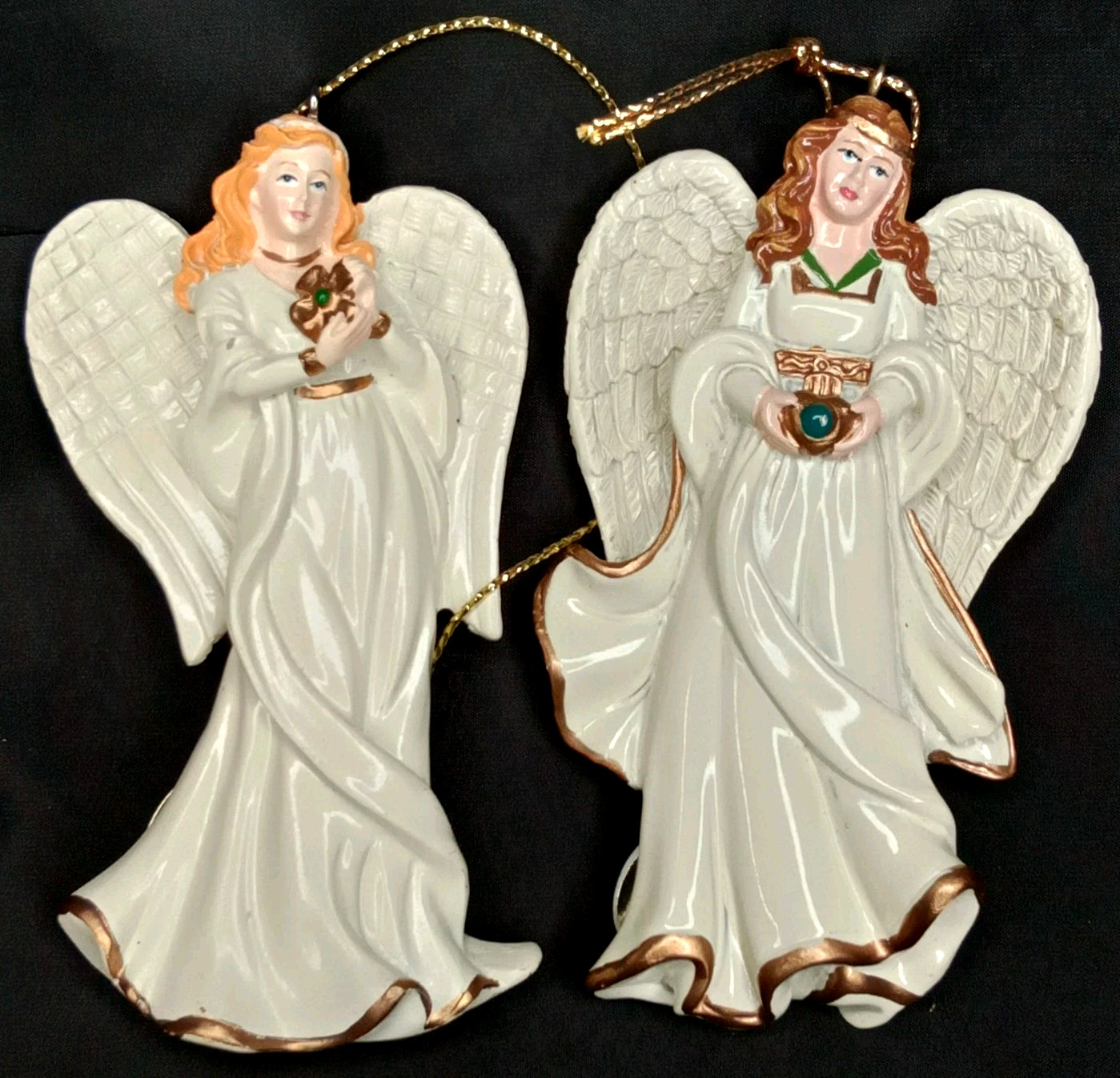 VTG 2000s Hawthorne Village Emerald Elegance Angel Christmas Ornament Set