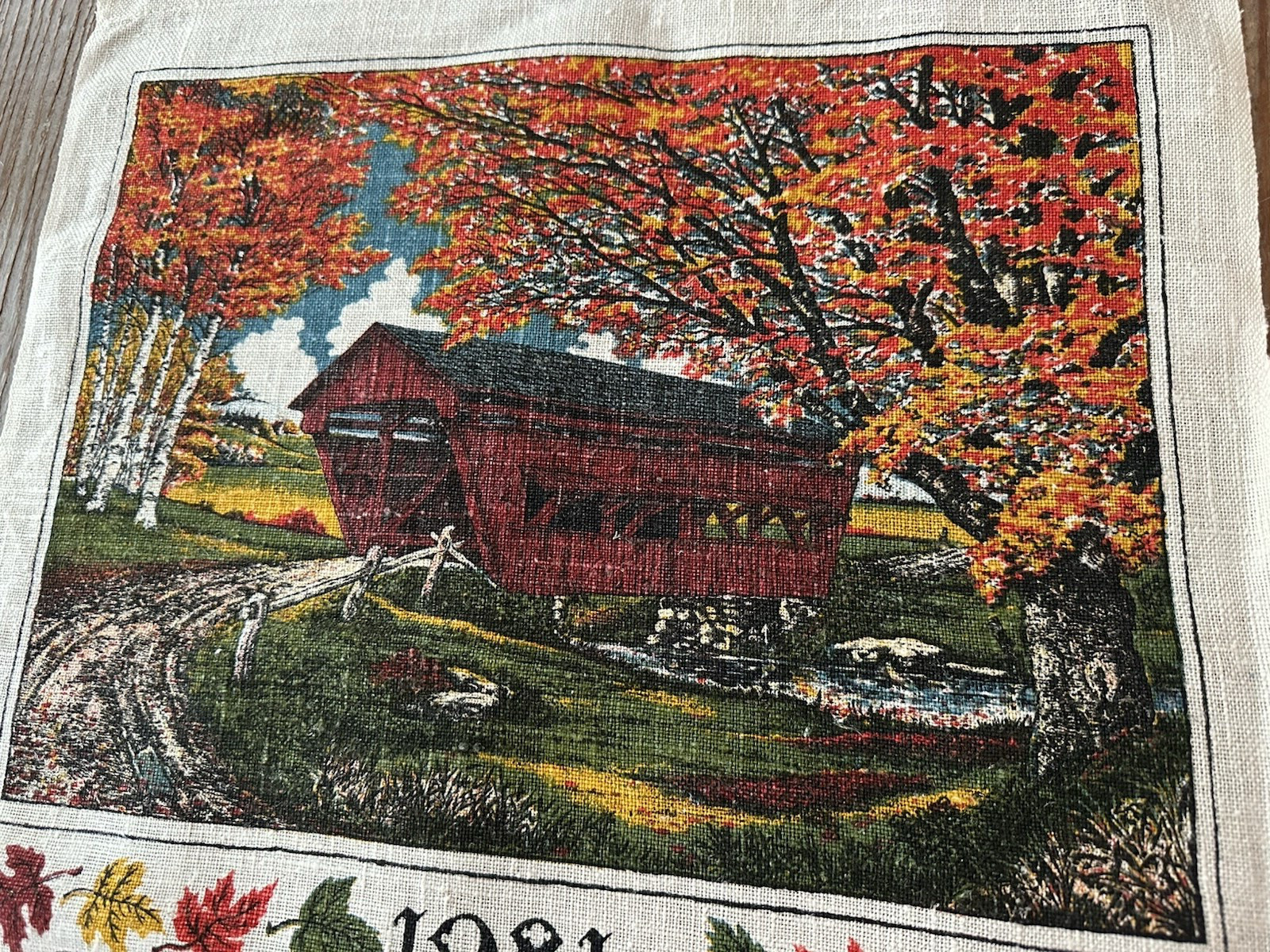 Vintage 1981 Linen Calendar Tea Dish Towel 16X25 Kay Dee Covered Bridge Poem Vintage 1981 Linen Calendar Tea Dish Towel 16X25 Kay Dee Covered Bridge Poem