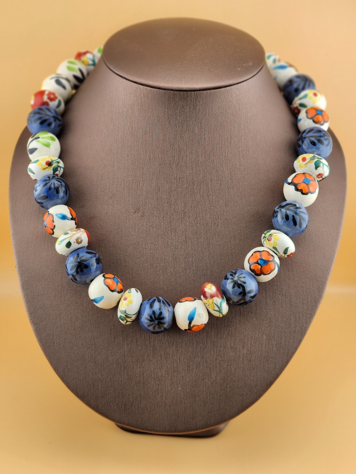 vintage venetian style african ceramic glass beads necklace central asian beads