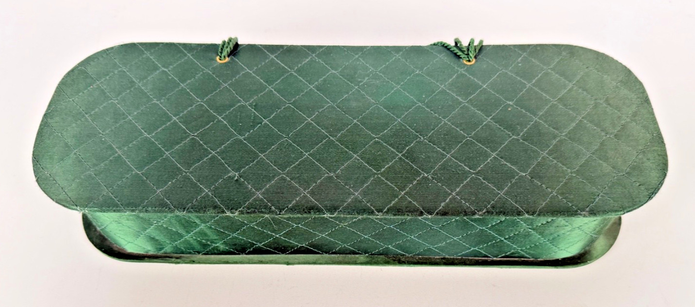 Vtg 1950s/60s Emerald Green Satin Quilted Vanity Storage Box NICE