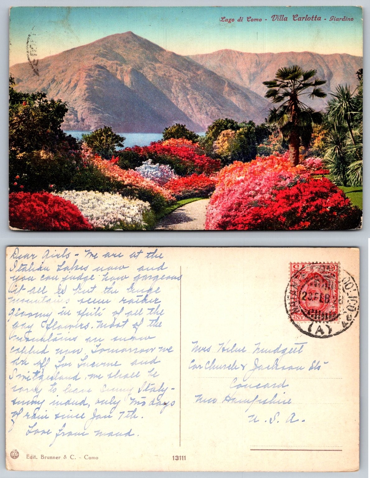 Vintage Lake Como Postcard Villa Carlotta Giardino Italy 1928 Posted Brunner Vintage Lake Como Postcard Villa Carlotta Giardino Italy 1928 Posted Brunner