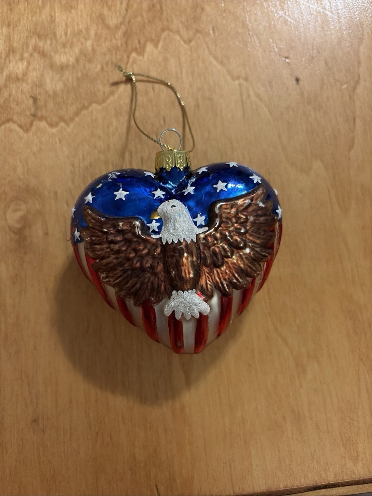 American Flag With Eagle Heart-Shaped Ornament 3.5 Inches