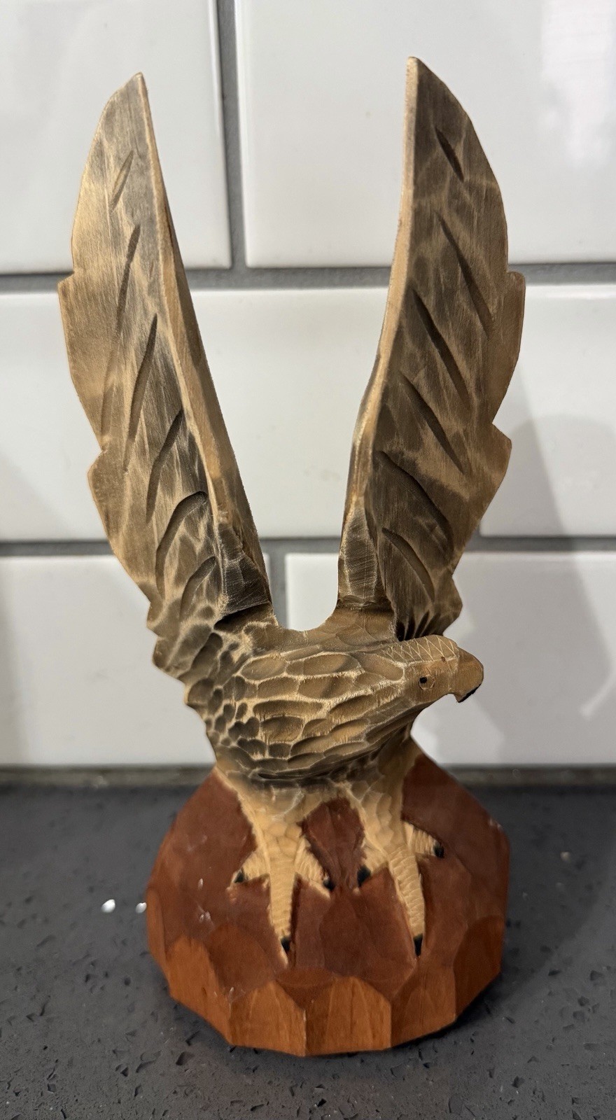 Vtg American Eagle Hand-Carved Wood Sculpture Wooden Bird Figure Statue
