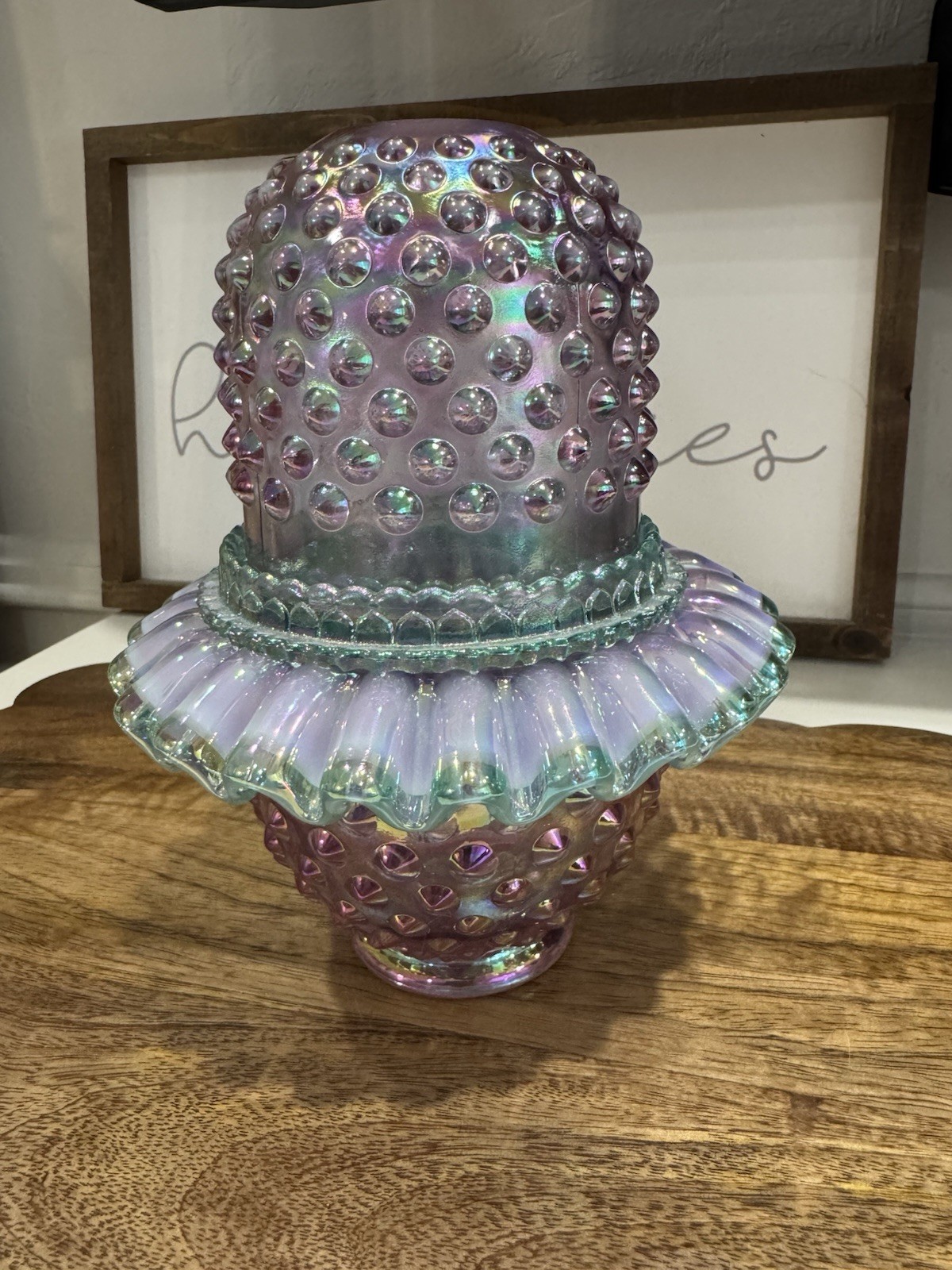 Gorgeous Fenton Rose Magnolia 3 Piece Hobnail Fairy Lamp
