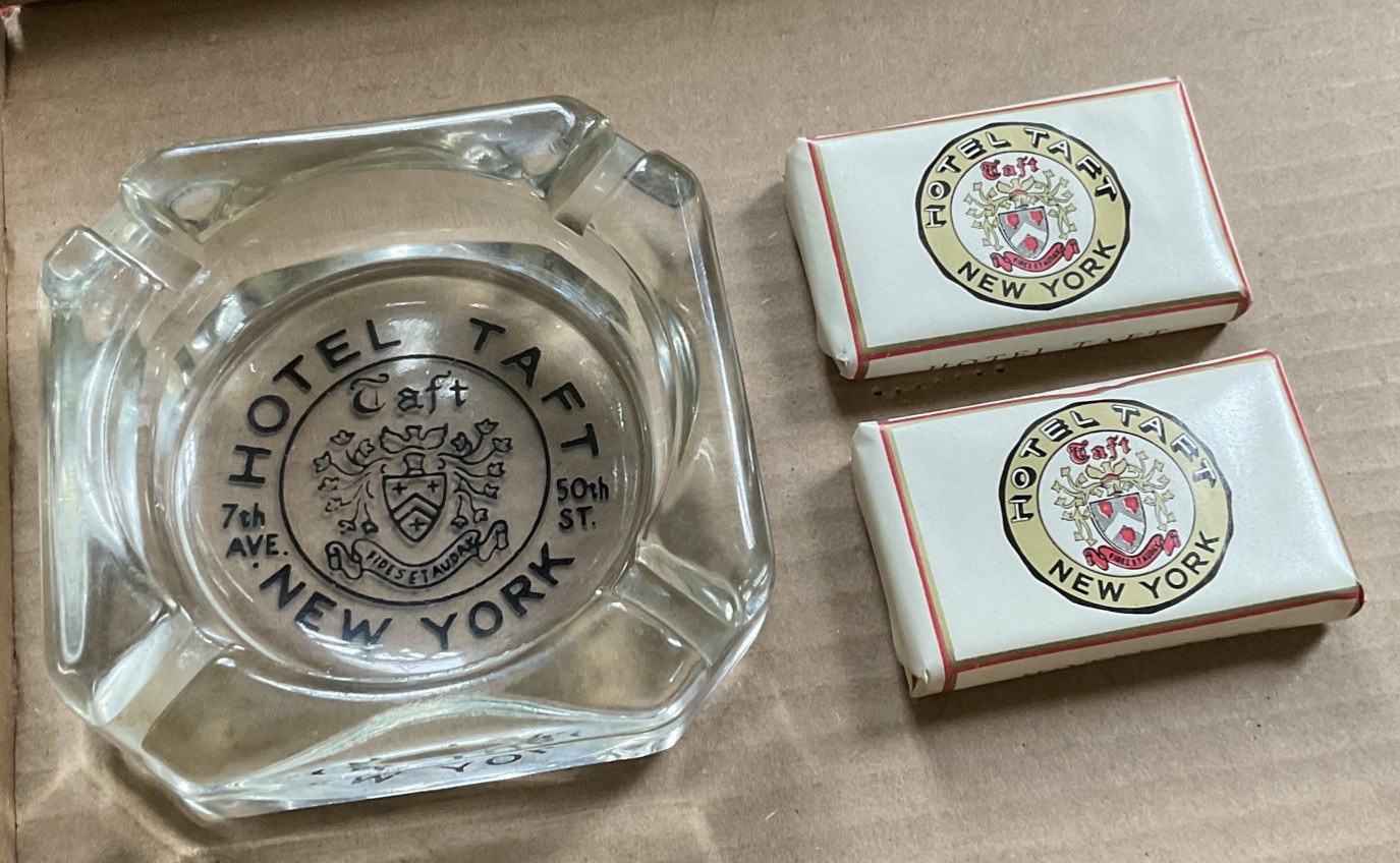 Vintage Hotel Taft New York Lot - Advertising Travel (2) Soap & Glass Ashtray