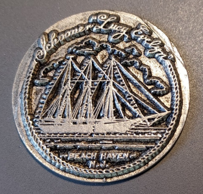 Old Embossed Commemorative Souvenir Token Schooner Lucy Evelyn Beach Haven NJ