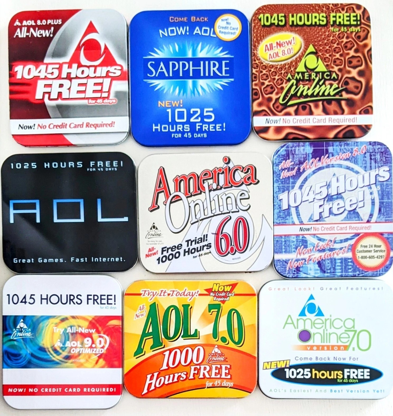 AOL Vintage America Online Discs / CDs in Tins Collection - Excellent condition