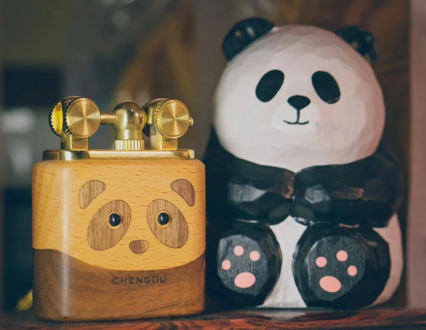 Cute Panda Lighter Handcrafted Wooden Chengdu Panda Hometown Travel Souvenir 