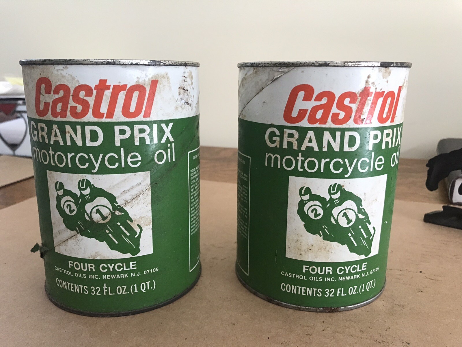 Vintage Lot Of 2 Castrol Gran Prix Motorcycle Oil Cans 4 Cycle Full Unused