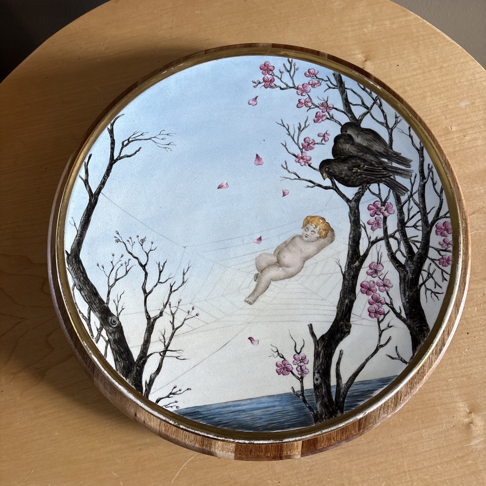 antique hand painted plate.  Cherubs & Birds 