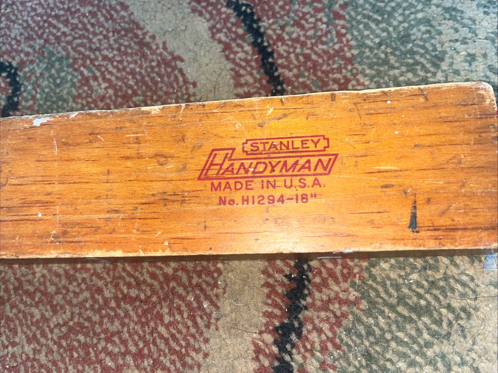 -VTG STANLEY #H1294 - 18” WOOD LEVEL - RED DECAL - 2 VIALS - U.S.A.