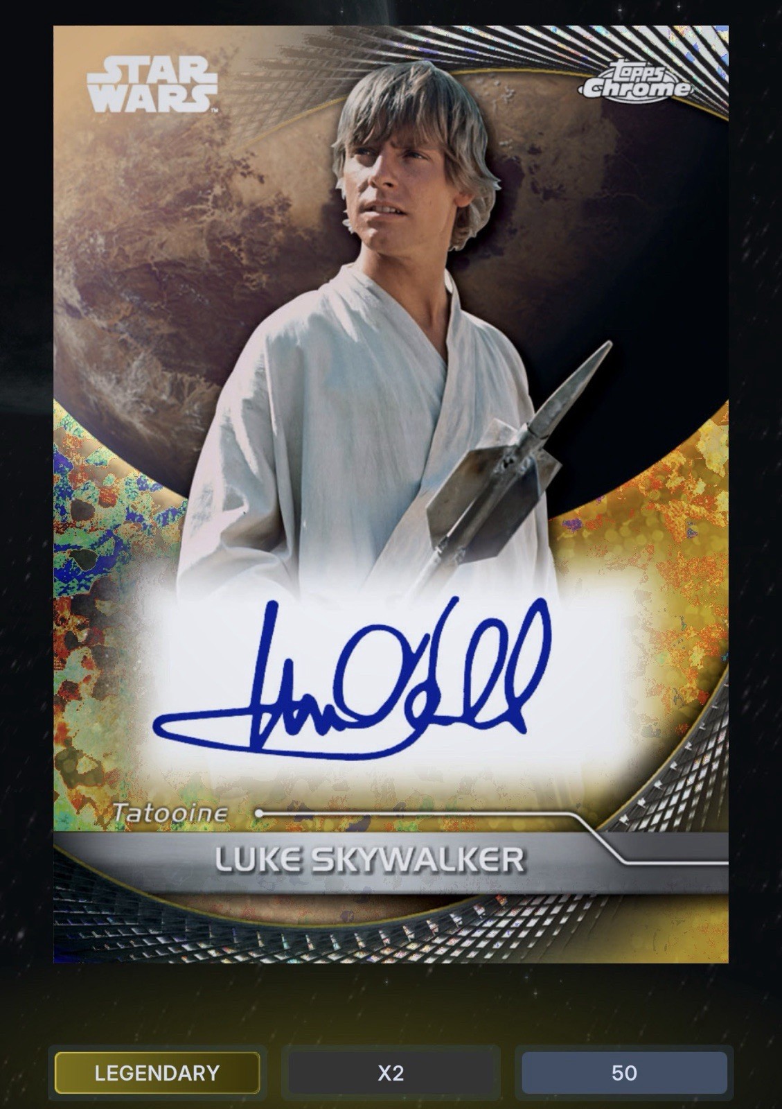 Digital 2025 Topps SW Luke Skywalker Auto Gold Galactic Dust Ref /50 Legendary