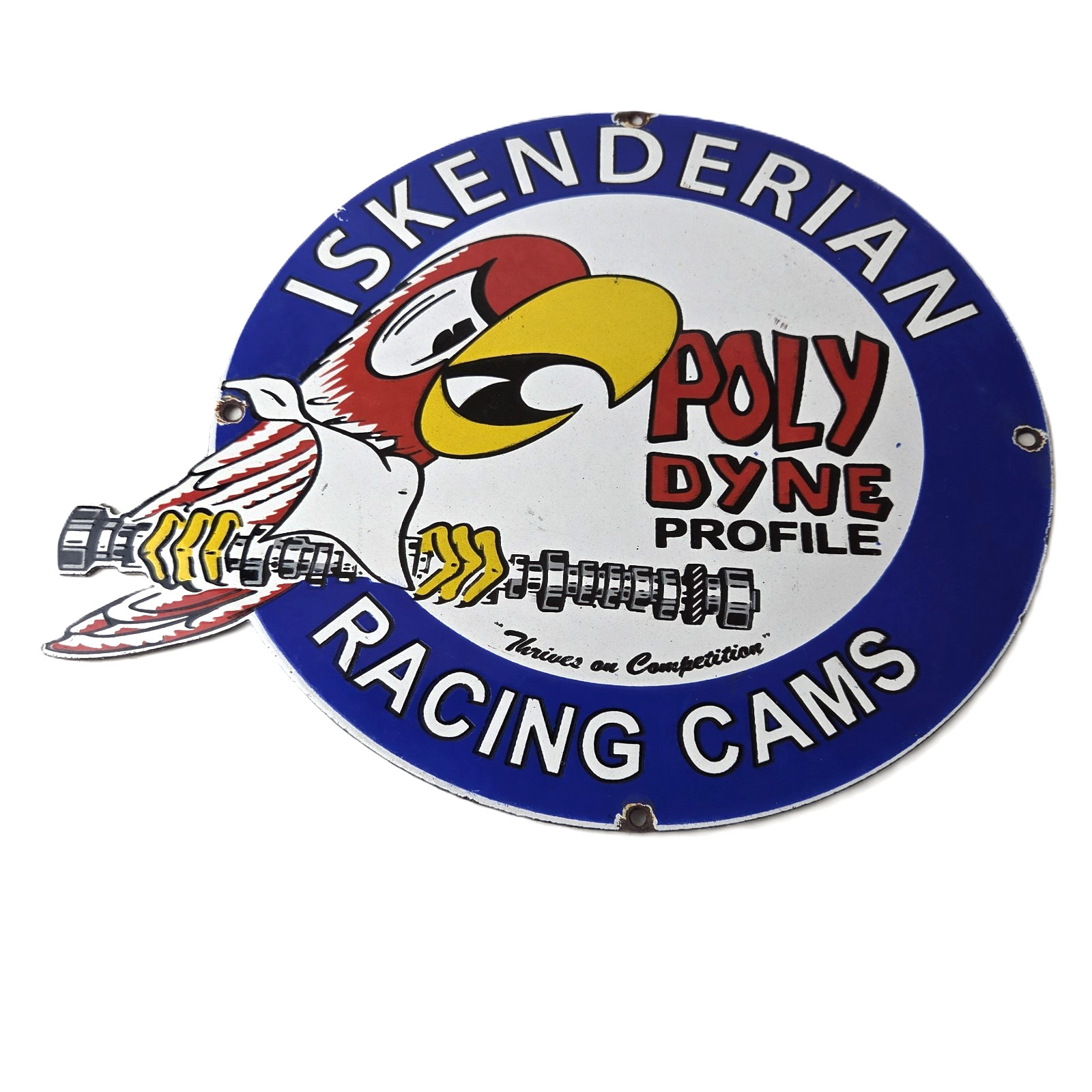 Vintage Iskenderian Racing Cams Porcelain Sign - Mod Rod Auto Gas Pump Shop Sign