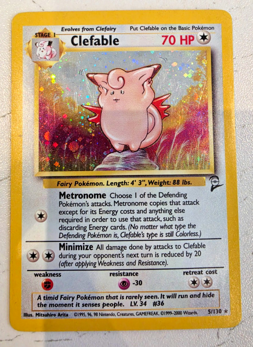 Pokémon TCG - Clefable Holo - Rare Card - Base Set 2 - 5/130