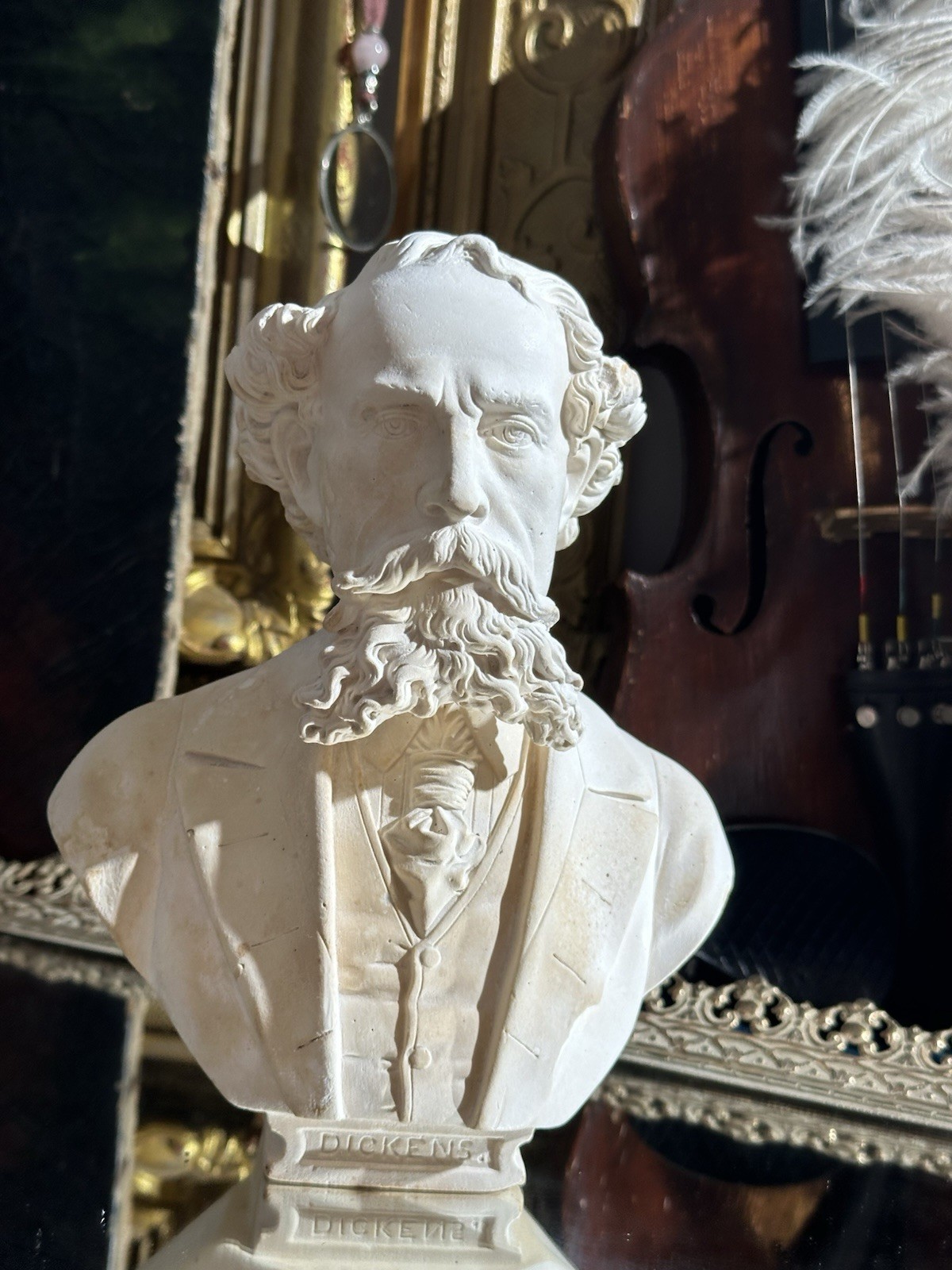 Antique Vintage Plaster Chalkware Bust of Charles Dickens 8”
