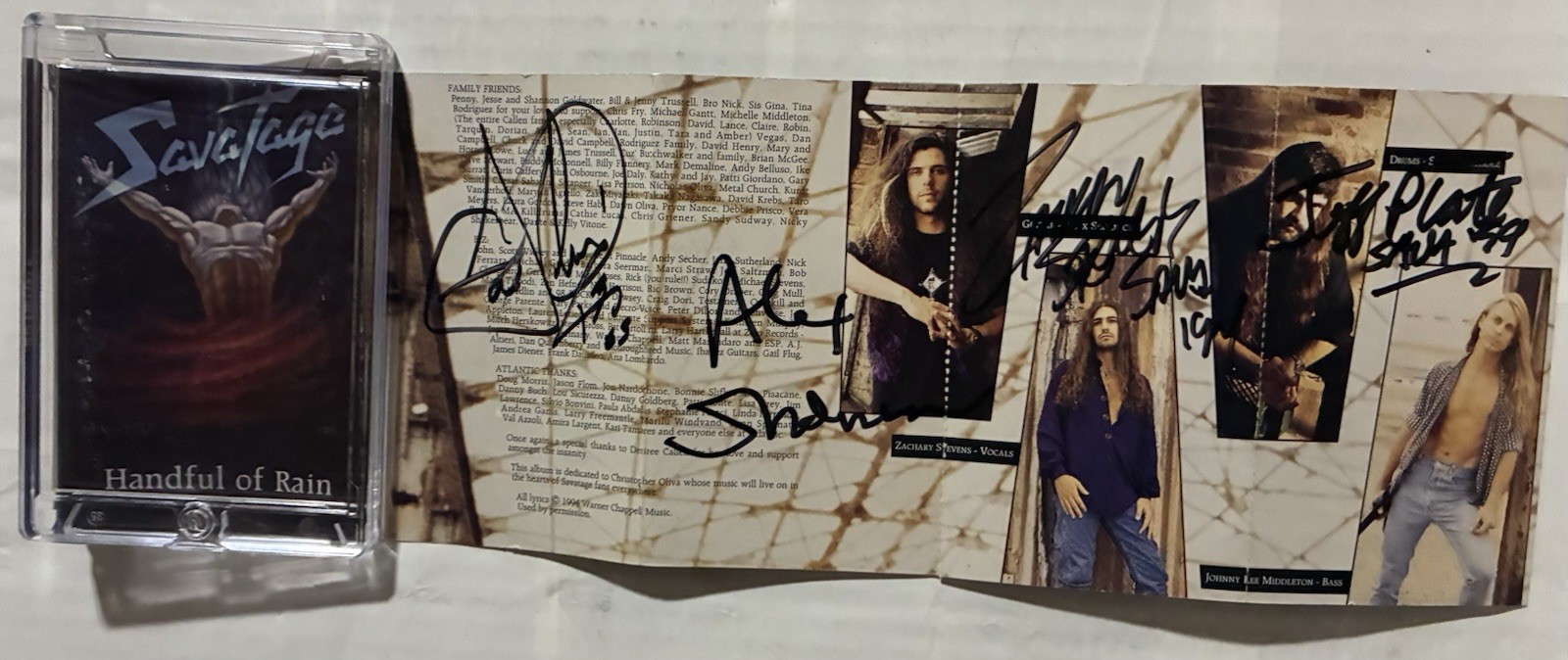 Savatage Signed Handful Of Rain Cassette Insert Auto Jon Oliva & Alex Skolnick