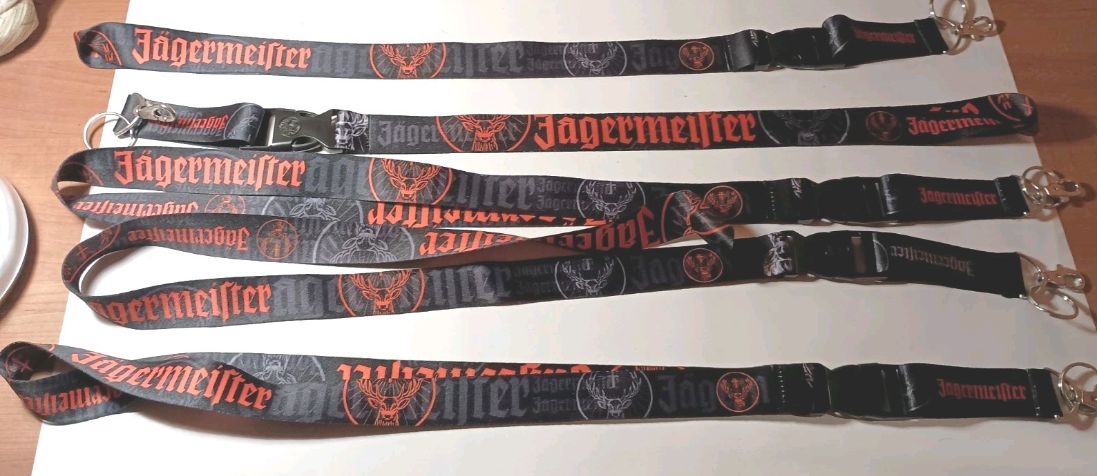 5 New Old Stock Vintage Jagermeister Lanyards Detach Key Chain Fob Black Orange