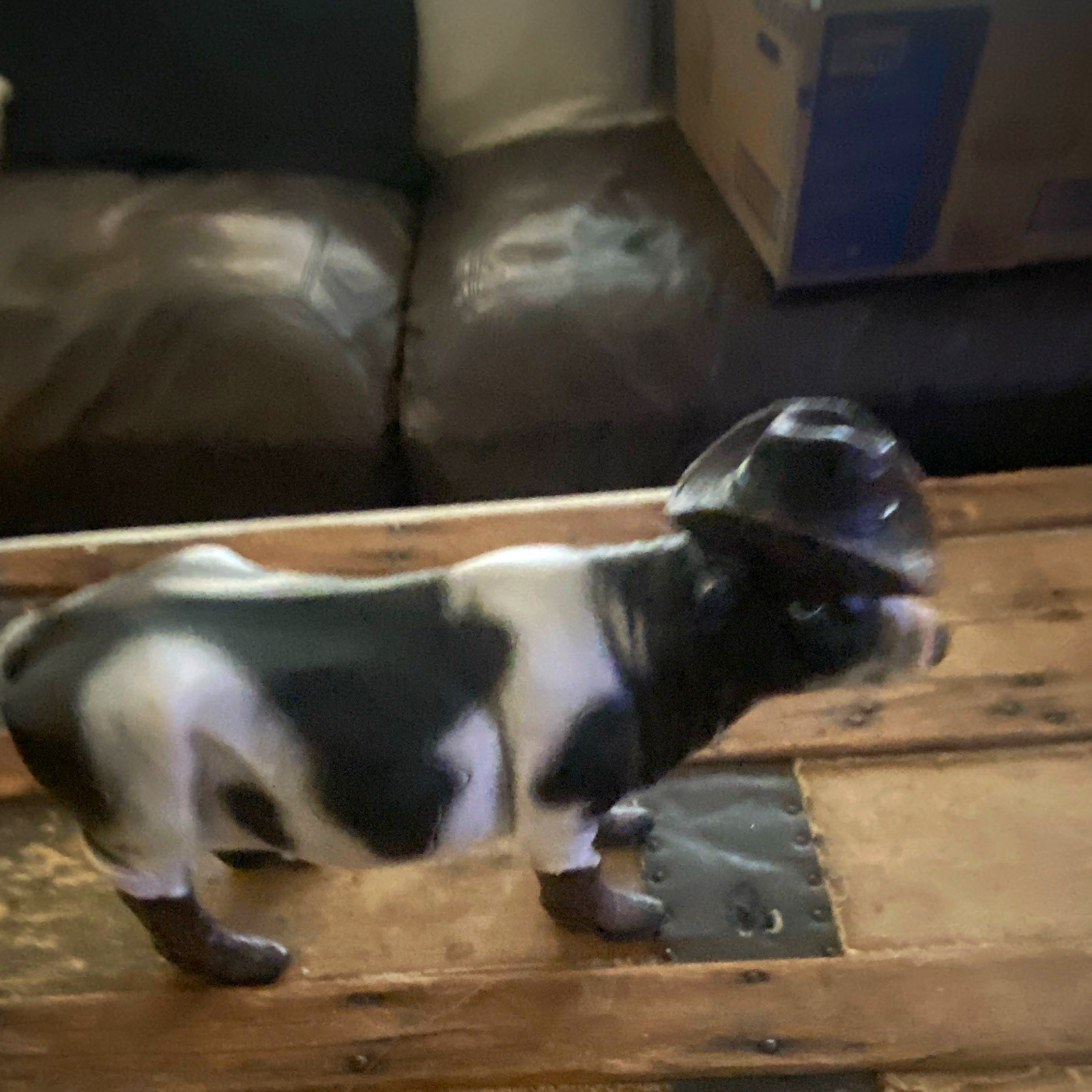 Black & White Cow Figurine Wearing Cowboy Hat Collectible Cow Sculpture