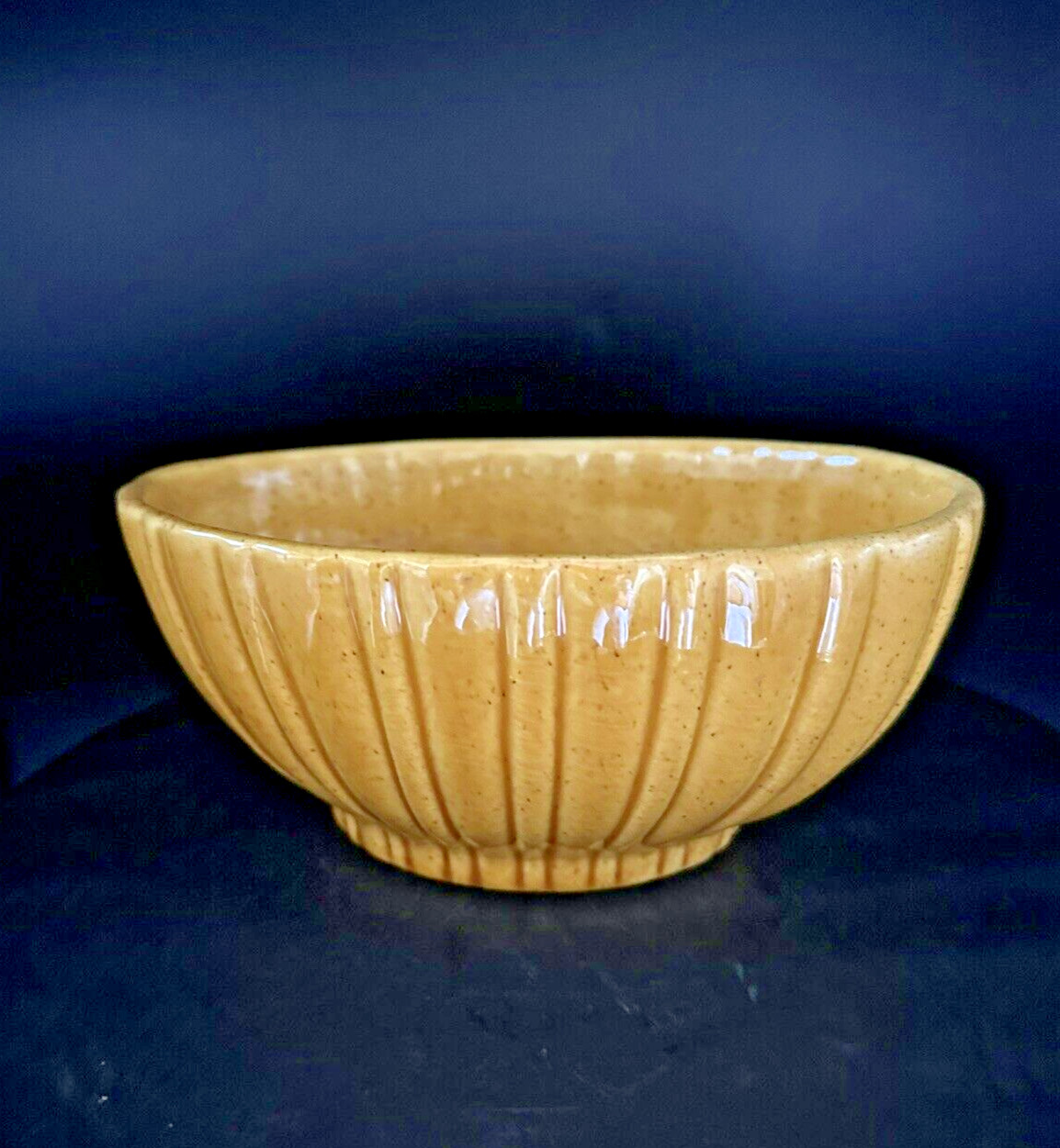 Vintage Haeger Pottery 4020 Speckled  Oval  Ribbed Golden Yellow Planter Bowl