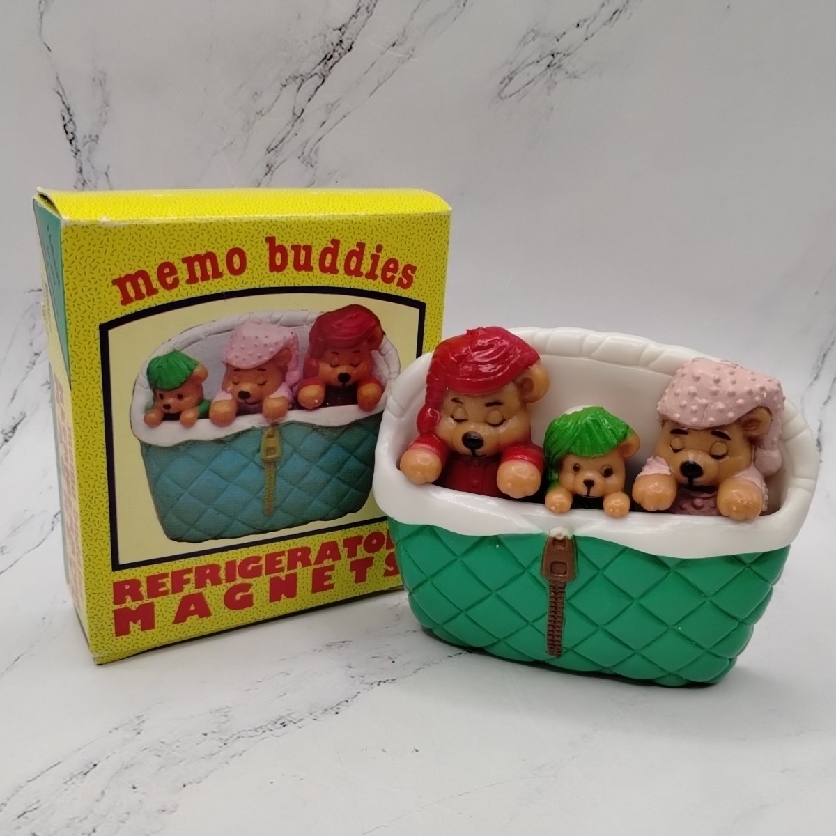 Vintage Three Bears Family Sleeping Memo Buddies Refrigerator Memo Magnets Set