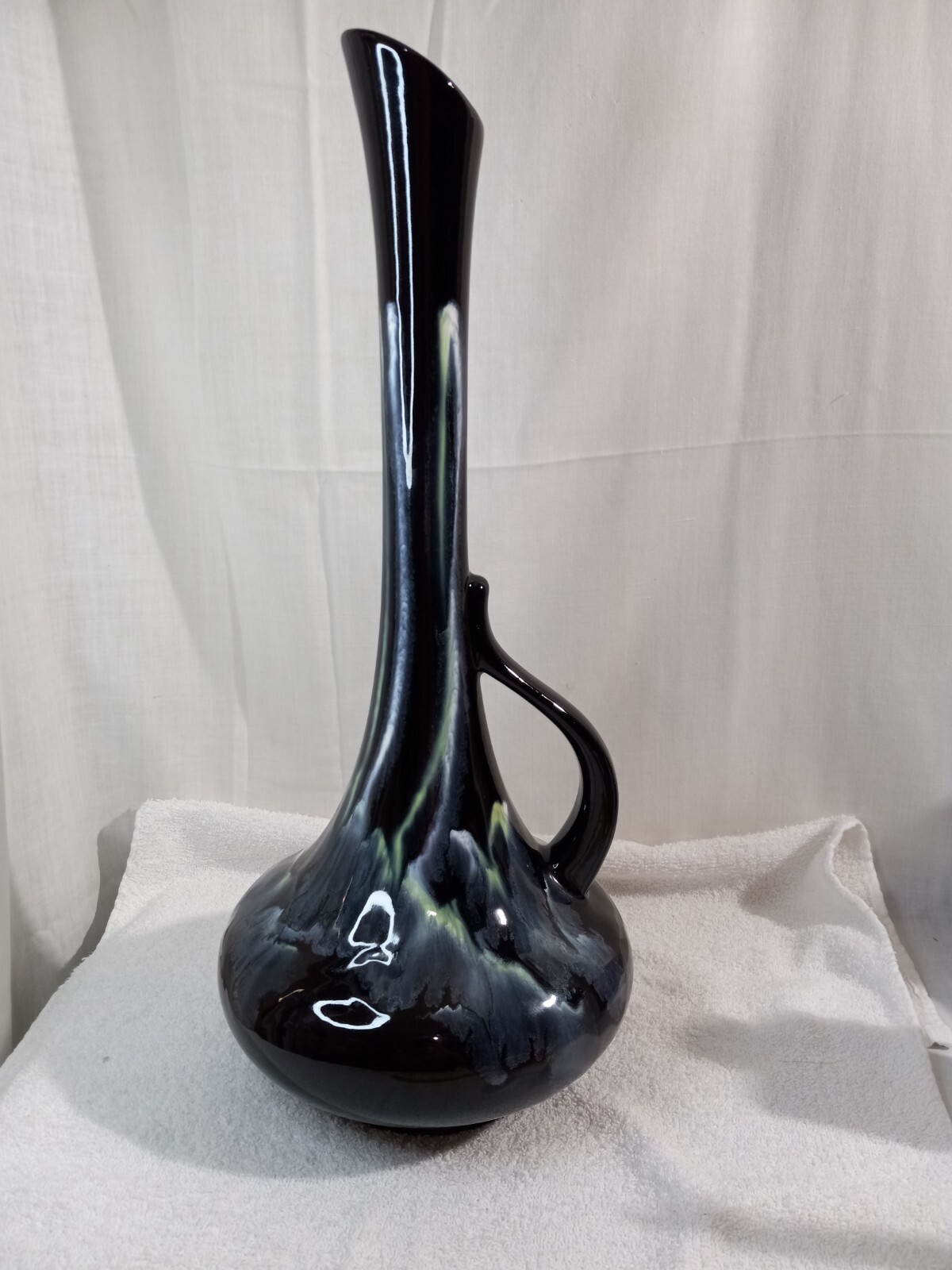 Vintage Royal Haeger Black Large Vase Ewer Drip Glaze 1960s pottery 18+\