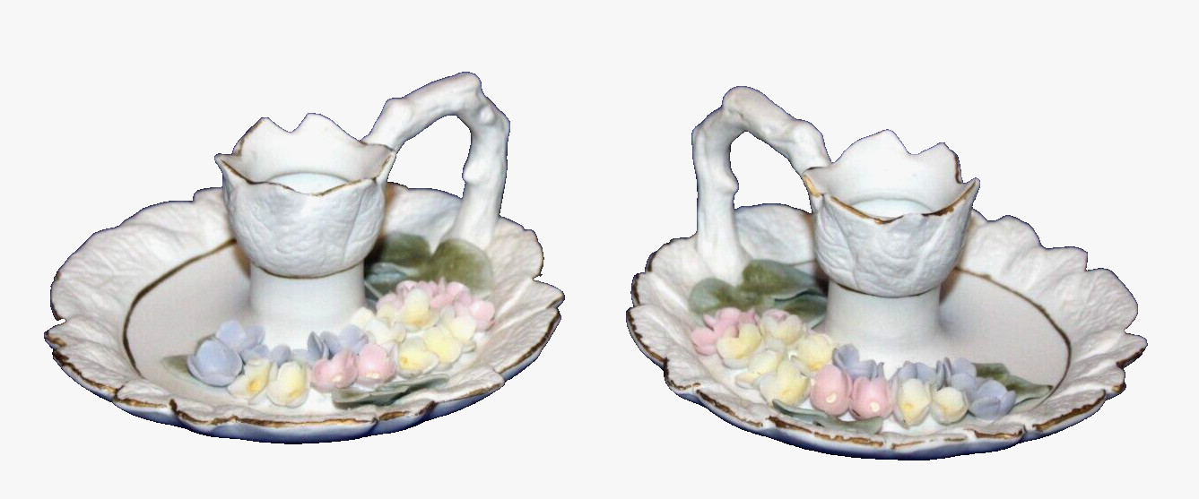 Vintage Lefton's Matte Porcelain Pastel Flowers Candleholder Numbered KW3211