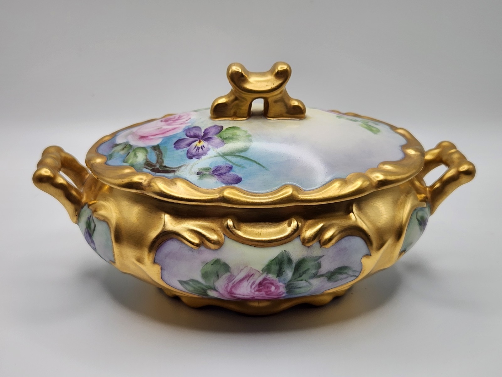 Vintage Mitterteich Bavaria Hand-Painted Porcelain Covered Dish Signed by Artist Vintage Mitterteich Bavaria Hand-Painted Porcelain Covered Dish Signed by Artist