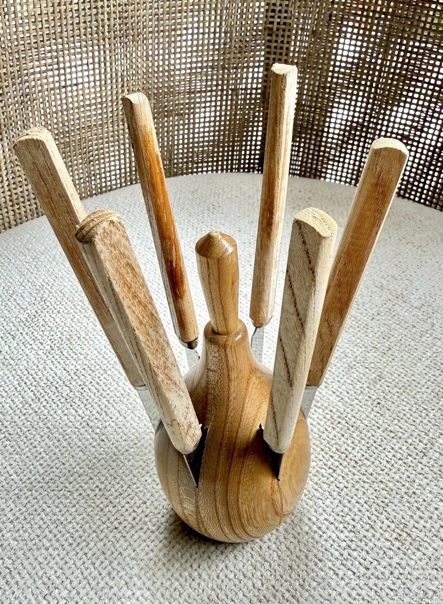 Vintage Japan Pear Shaped Fruit Knife Stand Set Stainless Steel Knives Retro MCM