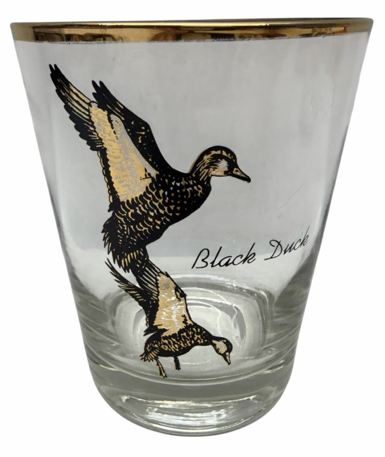 Vintage Black Duck Gold Rim Rocks Glass Hunting Wildlife Barware Tumbler