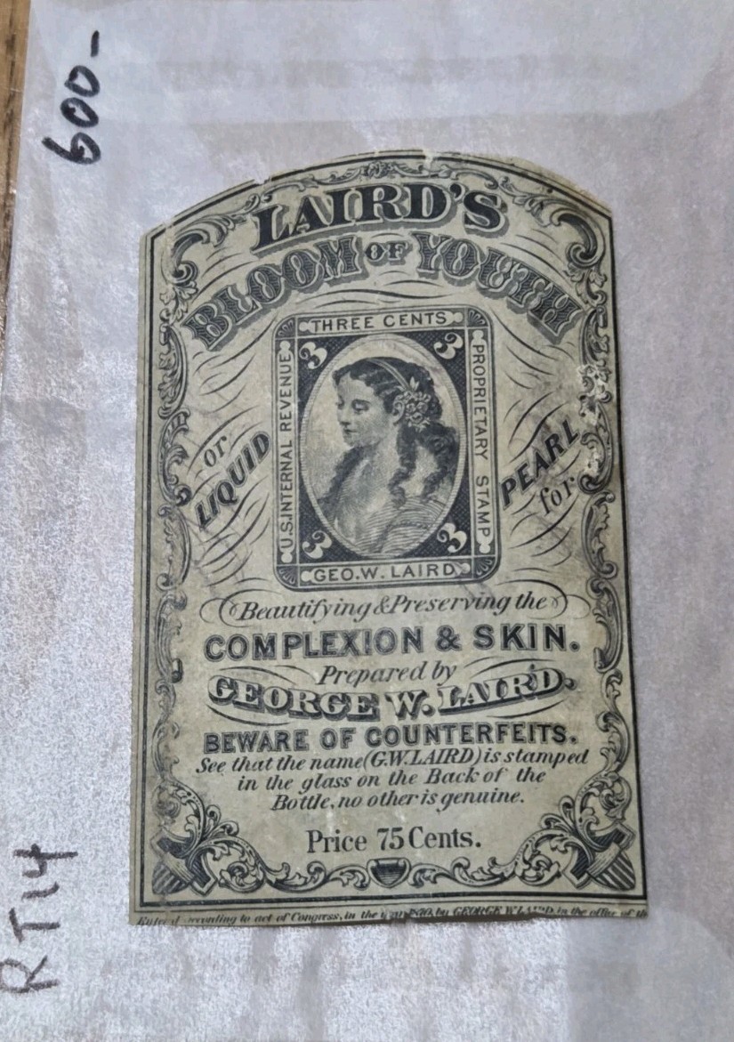 “Rare RT14 Laird’s Bloom of Youth Label w/ Civil War 3¢ Stamp – Victorian...