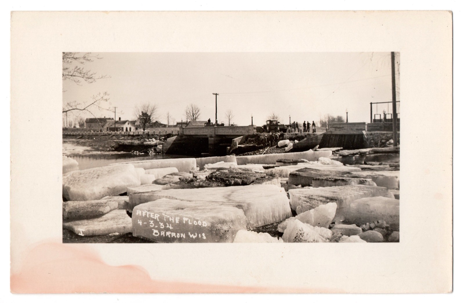 Vintage 1934 Barron WI After the Flood Ice Jam Bridge RPPC Postcard