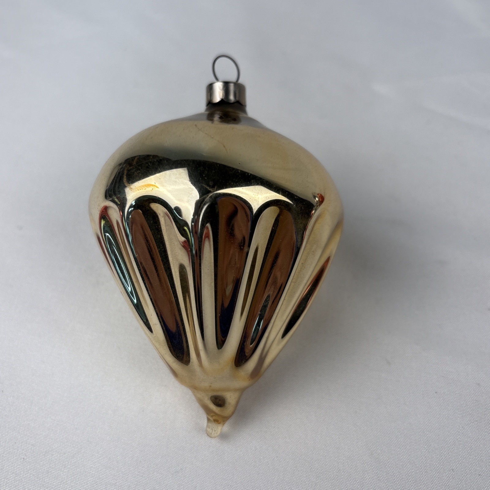Vtg HEIM Glass Christmas Ornament Gold Pre War Fluted Parachute US of A 3.25
