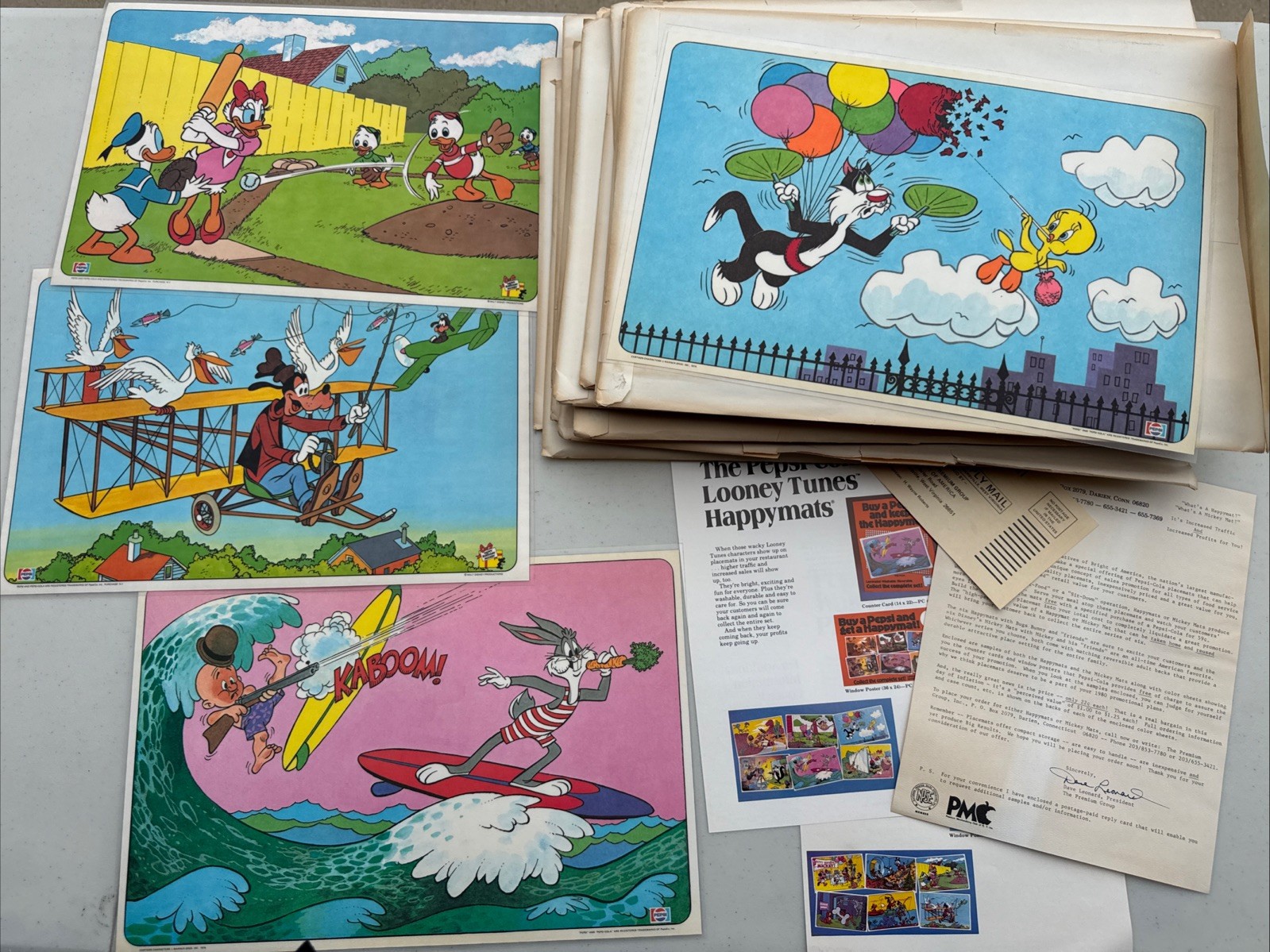 Lot Of 17 (Set of 4) Vintage Pepsi Warner Bros Placemats 1976 -78 New 16”x10.5” Lot Of 17 (Set of 4) Vintage Pepsi Warner Bros Placemats 1976 -78 New 16”x10.5”