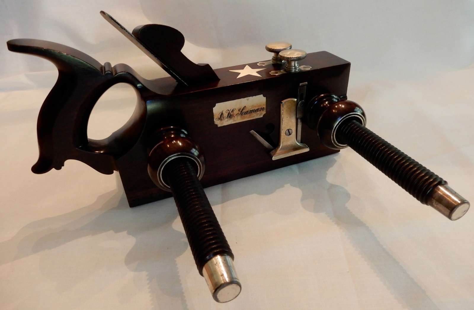 Antique Wood Rabbet /Rebate Plane, Screw Arm, Skewed Blade, by J. K. Seaman