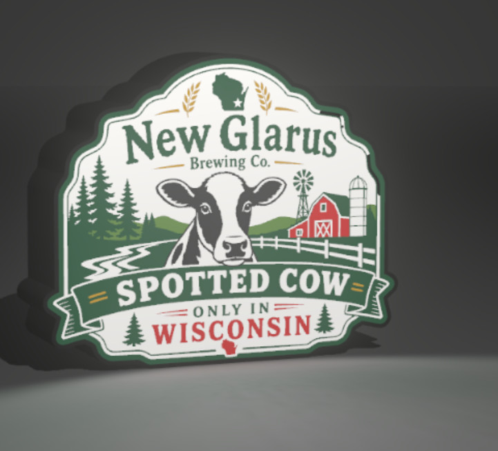 New Glarus Spotted Cow  3D Printed LED Light-Up Sign Decor Lamp
