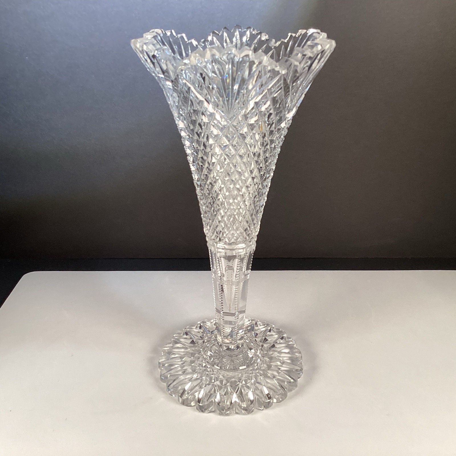 VTG Footed American Brilliant Period Cut Glass Trumpet Vase