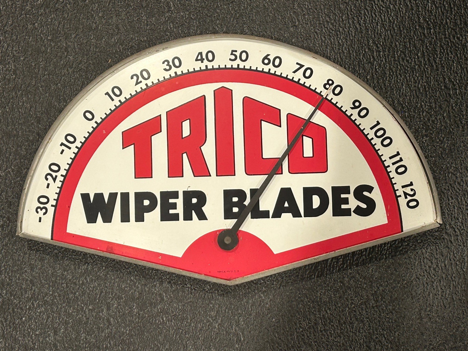 Vintage Trico Wiper Blades Thermometer Metal Frame 15”x9” Made USA Glass Missing