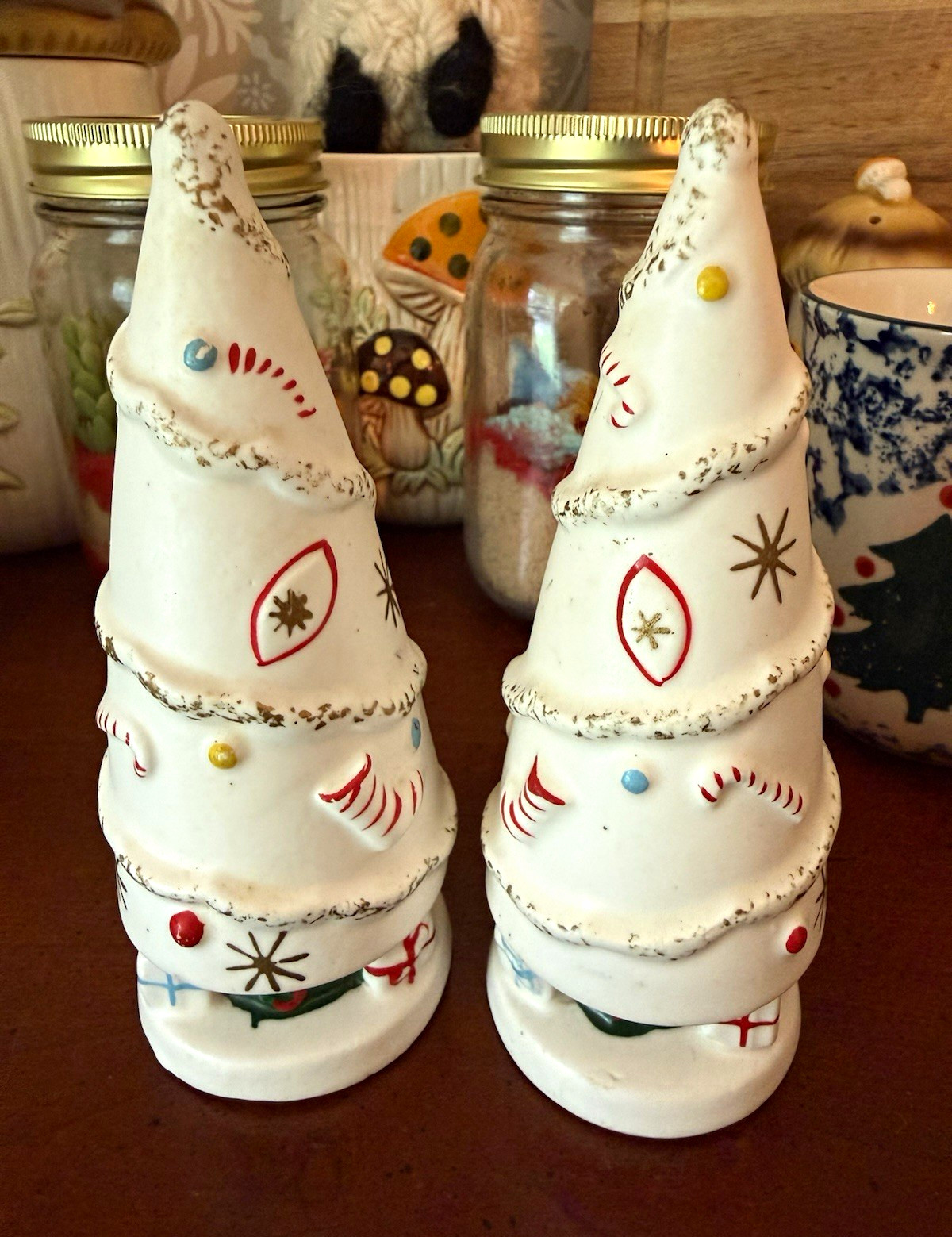 Vtg Napco Japan Xmas Tree salt and pepper shakers RARE