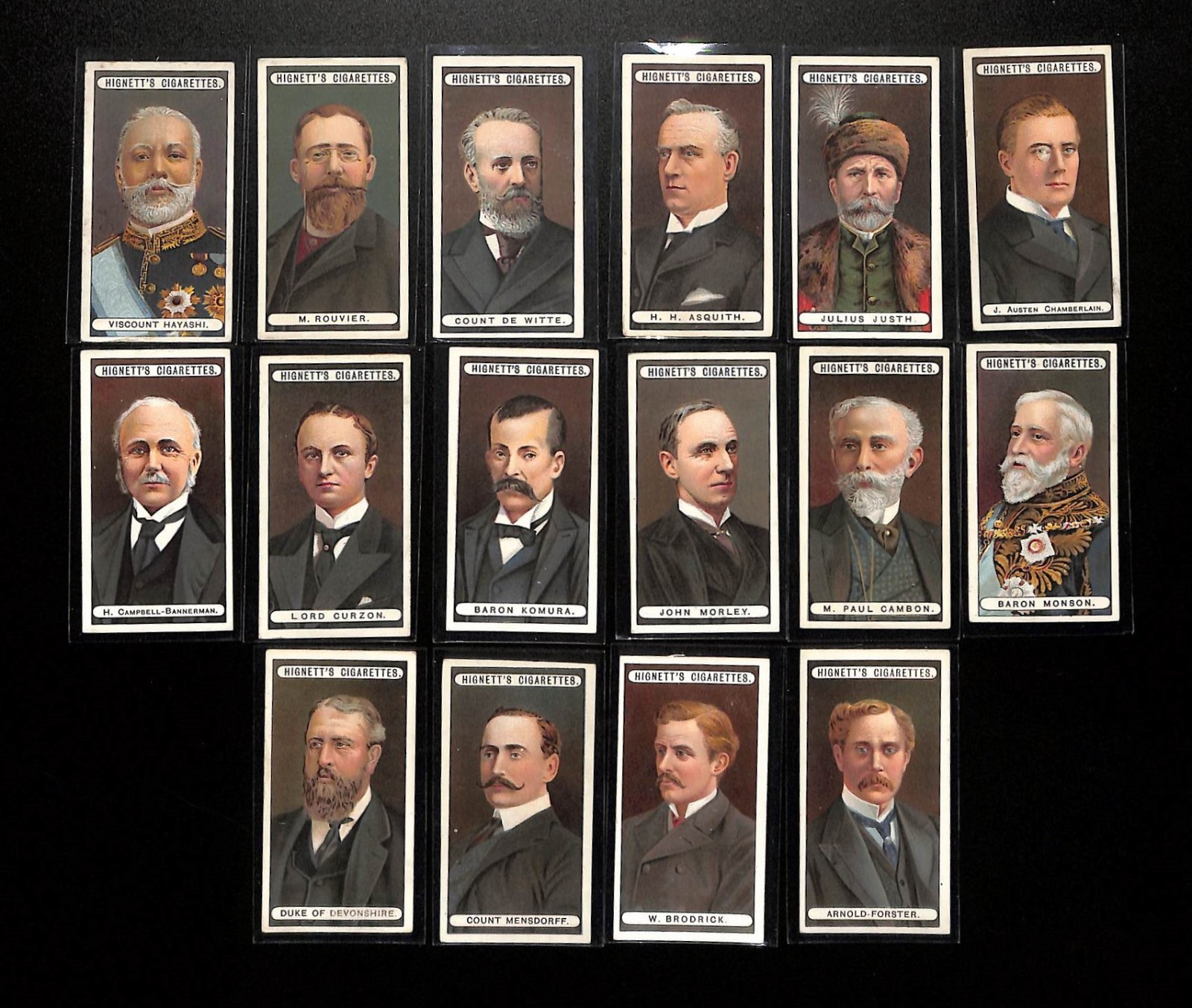 1906 Hignett’s Pioneer “Modern Statesmen” – 16 Card LOT – Scarce British Tobacco
