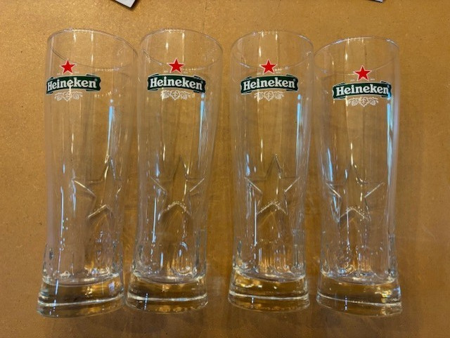 4 New Heineken 16 oz Pint Beer Glasses Embossed Star Logo Holland Netherlands